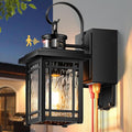 Outdoor Porch Light with GFCI Outlet Motion Sensor Outdoor Light Fixtures Wall Mount Black Exterior Wall Sconce Lantern with Ripple Glass Anti-Rust Coach Lights for Garage Patio Front Door