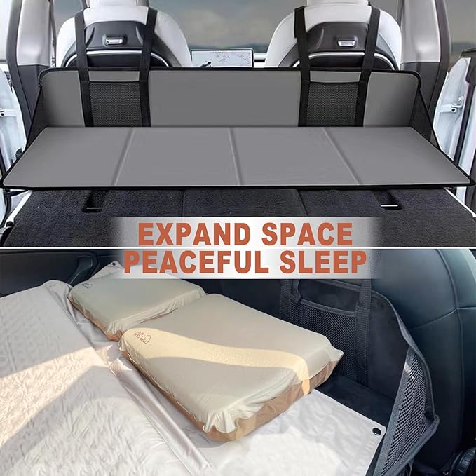 Car Rear Seat Mattress Extension Plate Portable Mattress for Sleeping Foldable Back Seat Extender Increase Travel Trunk Space and Car Bed Camping Space for Car SUV Model Y/3 (Black)