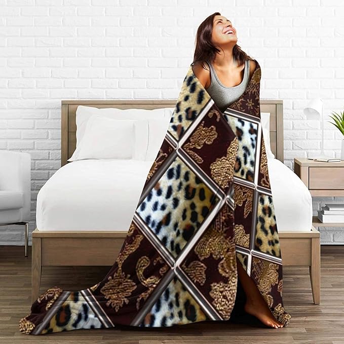 60X50 African Cheetah Patch Quilt Pattern Lightweight Flannel Blanket - Soft and Breathable Polyester Suitable for Travel Camping and Home Decoration
