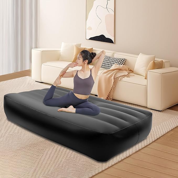 Upgraded BBL Mattress Bed Thickened Post Surgery Recovery Bed with Hole Bed Brazilian Butt Lift Foldable PVC Inflatable with Reusable Electric Air Pump 72×40×17in (Black)