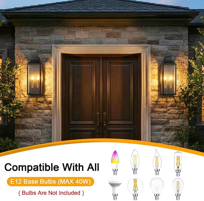 2-Pack 18 Outdoor Wall Light FixturesModern Exterior Lighting Fixtures Wall MountAnti-Rust Porch Lights with Clear GlassWaterproof Outside Wall Sconce Lights for House Garage PatioE12 Base