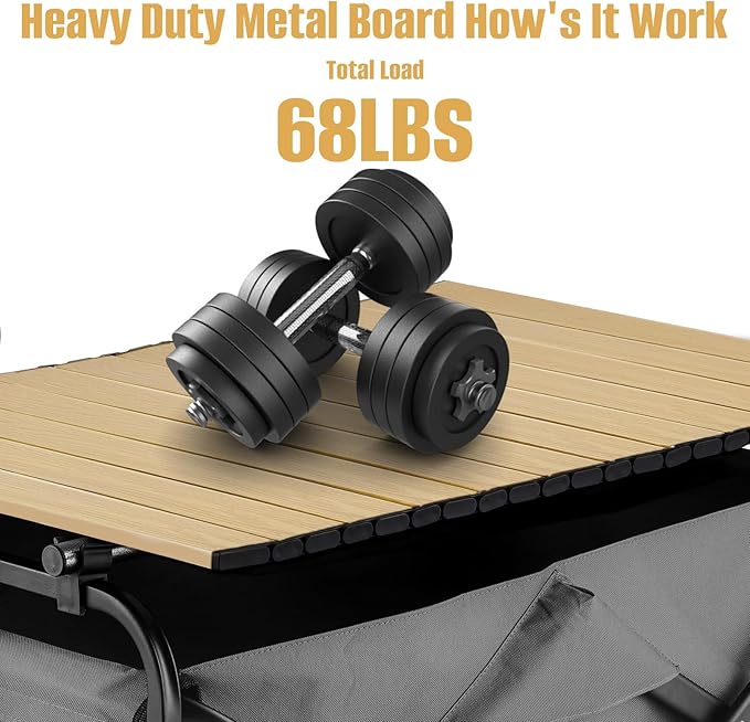 Metal Tabletop Board for Wagons CartFoldable Table 34×21 Heavy Duty for WagonAlloy Board with Load Capacity 68LBSCamping Essential and Gear for Outdoor Party with Family and Friends(Khaki)