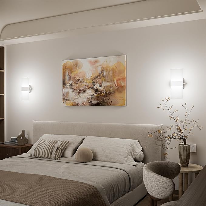 ChangM Modern Wall Sconces Set of Two 12W Acrylic Led Wall Light Equipped with a Rotary Switch to Adjust Brightness 10%-100% Indoor Wall Mounted Lights Hardwired 6000K Cool White