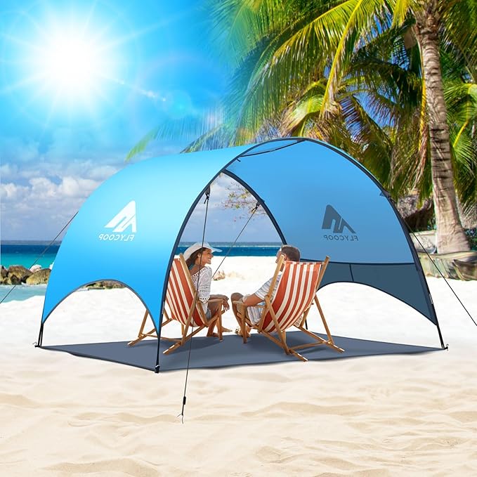 Beach Umbrella with UPF 50+ UV Protection – Compact &amp Portable Beach Tent Canopy with 360° Ventilation Wind Ropes &amp Stakes – Family Travel Backyard Park Shade (Blue 90.5 * 59 * 53″)