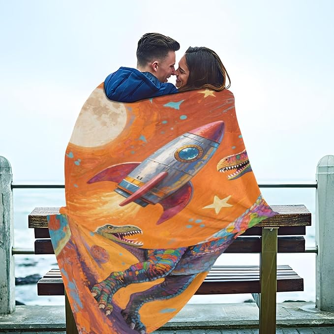 Throw Blanket For Sofa Cartoon Colorful Dinosaur ROCKETS Blankets For Adults 50x70
