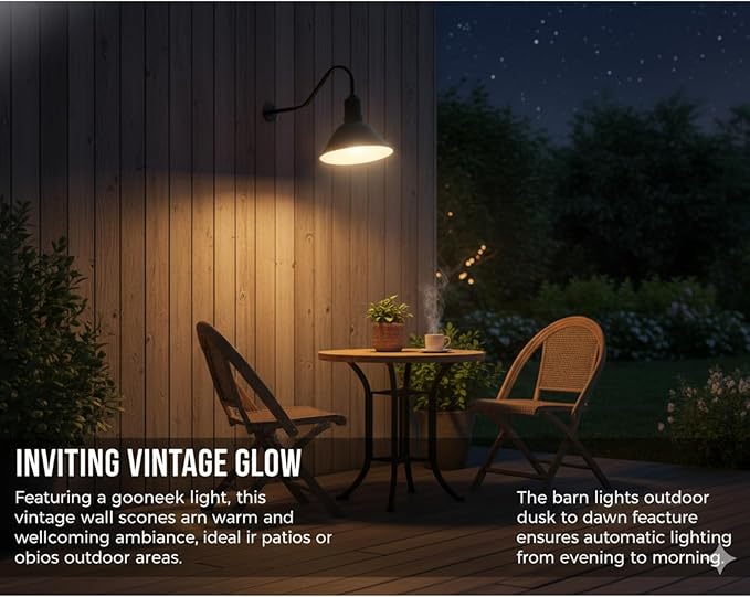 AGB101-AA11-MB Barn Lights Outdoor Fixture with Gooseneck Lamp - Classic Gooseneck Light Dome | Wall Mount RLM Design for Patios Gardens Entryways Garages Exterior Home Lighting