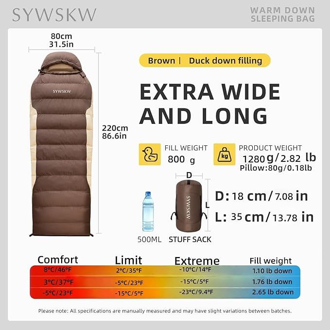 Ultralight Down Sleeping Bag with Pillow 15F 32F 45F Sleeping Bag for WomenMenYouth BackpackingHiking and Camping Outdoor with YKK Two-Way Zipper 680 FP Down