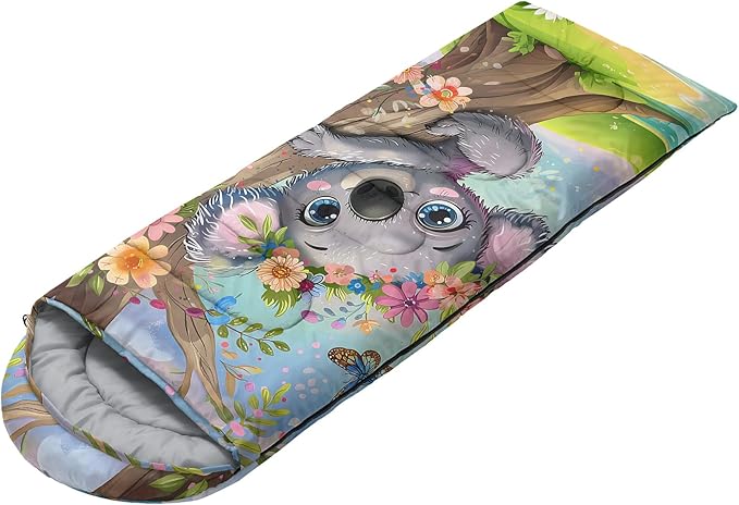 AILONEN Kawaii Panda Sleeping BagsLightweight &amp Waterproof3 Season Warm &amp Cool WeatherDreamy Purple Flower Animal Themed Sleeping Bags for BoysGirlsKidsAdults TravellingOutdoors