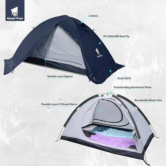 GEERTOP Ultralight 2 Person Backpacking Tent 4 Season Waterproof Camping Tent Double Layer Cold Weather Easy Set Up Tents for Family Camp Hiking Hunting Outdoor Mountaineering Travel
