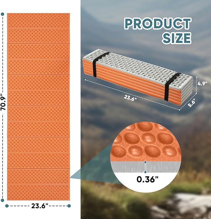 Ultralight Foam Sleeping Pad Waterproof Closed Cell Foam Pad for Superior Insulation Folding Sleeping Mat for Compact Storage Foldable and Portable for Hiking and Camping