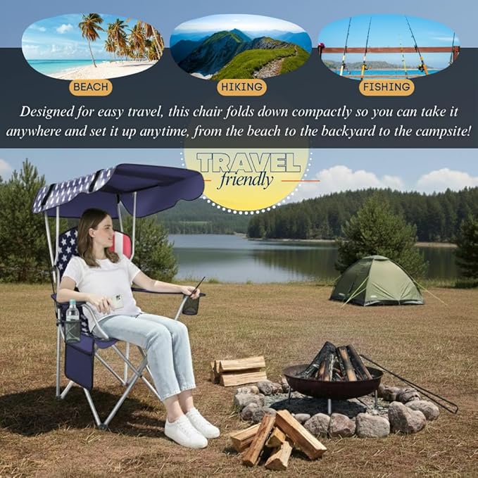 Amazing for less Folding Chair – Portable Outdoor Camping &amp Beach Chair (Flag (Shade) (2-Pack))