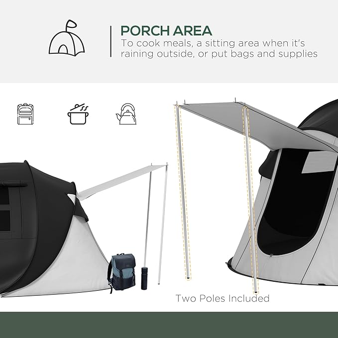 Outsunny Large Camping Tent with 10 Person Floorspace Rain Cover &amp Breathable Mesh Roof Cabin Tent 8 Person Size Big Family Tent Camping Accessory