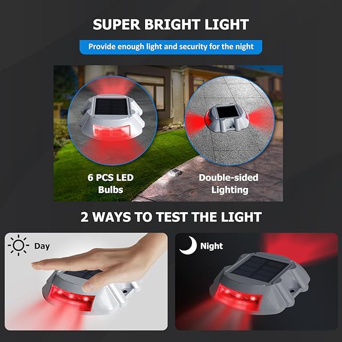 JIGUOOR Solar Deck Lights LED Driveway Lights Solar Powered Dock Light Outdoor IP68 Waterproof Road Markers for Step Sidewalk Stair Boat Garden Ground Pathway Yard (Red 14 Pack)