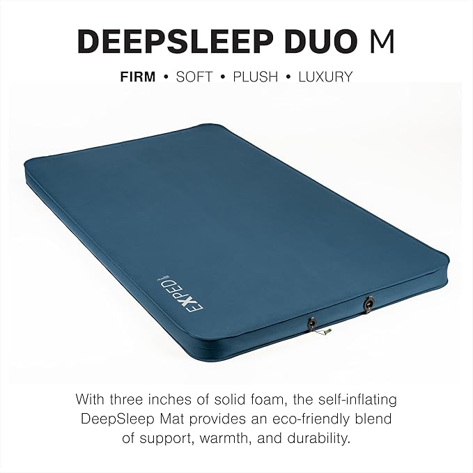 Exped DeepSleep Mat Duo Medium - Self Inflating Firm Car Sleeping Mat 3” Foam Pad Pump Included