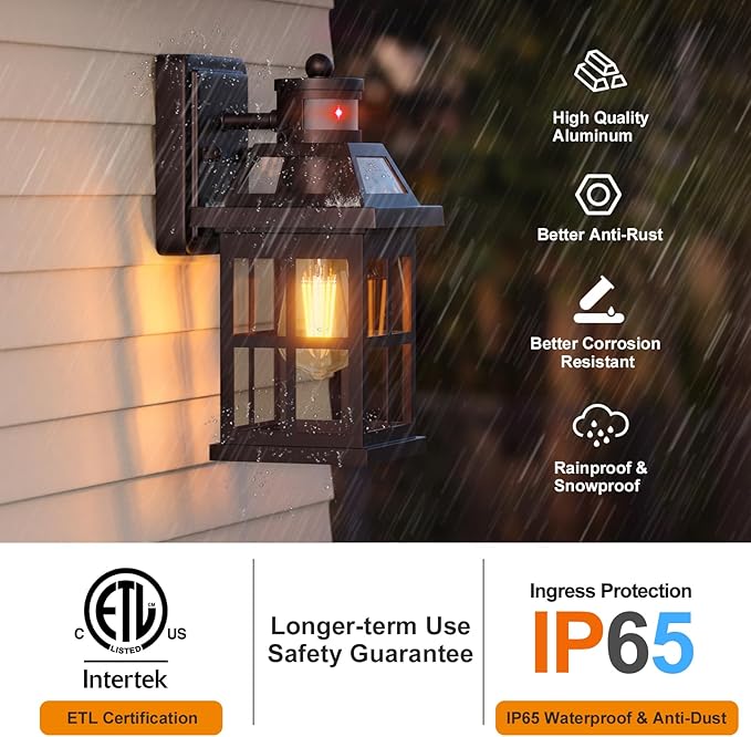 Bronze Outdoor Wall Lights with Motion Sensor ETL Exterior Light Fixtures Waterproof 2 Pack Anti-Rust Aluminum Porch Lights Dusk to Dawn Outdoor Lights Brown Lantern Sconces for House