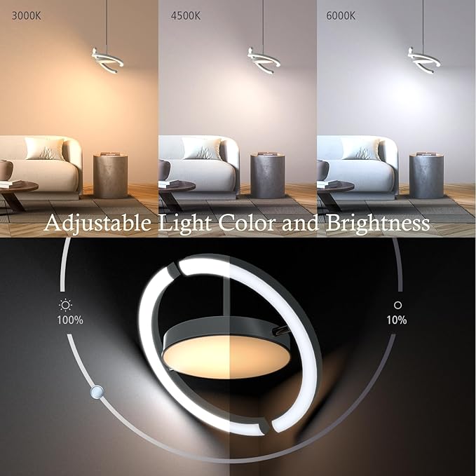 FIMEI LED Saturn Pendant Lights 3000-6000K Dimmable Adjustable Hanging Chandelier Saturn Ring Design for Dining Room Kitchen Island Entryway Bedroom Foyer Black (Gray 2)