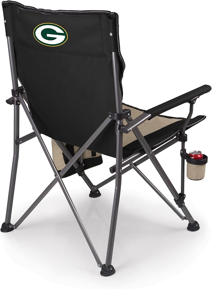 Picnic TIME NFL Green Bay Packers Big Bear XXL Camp Chair with Cooler Heavy Duty Beach Chair 500 lb Capacity Camping Chair with Carry Bag (Black)