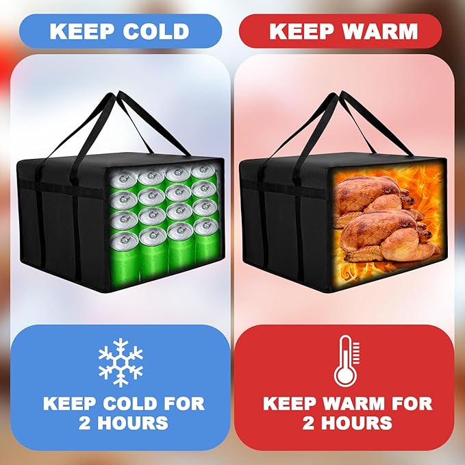 Maxcheck 2 Pcs Insulated Pizza Delivery Bag 20 x 20 x 14 Inch Pizza Warmer Bag Carrier Reusable Insulated Cooler Boxes Winter Food Delivery Carrier for Personal and Professional Use (Black)
