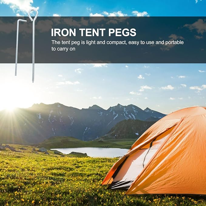 20pcs Iron Tent Stakes and Camping Stakes Anti-Rust Thickened 22cm Ground Pegs with 7 and 9-Shaped Design for Outdoor Tent and Awning Fixing