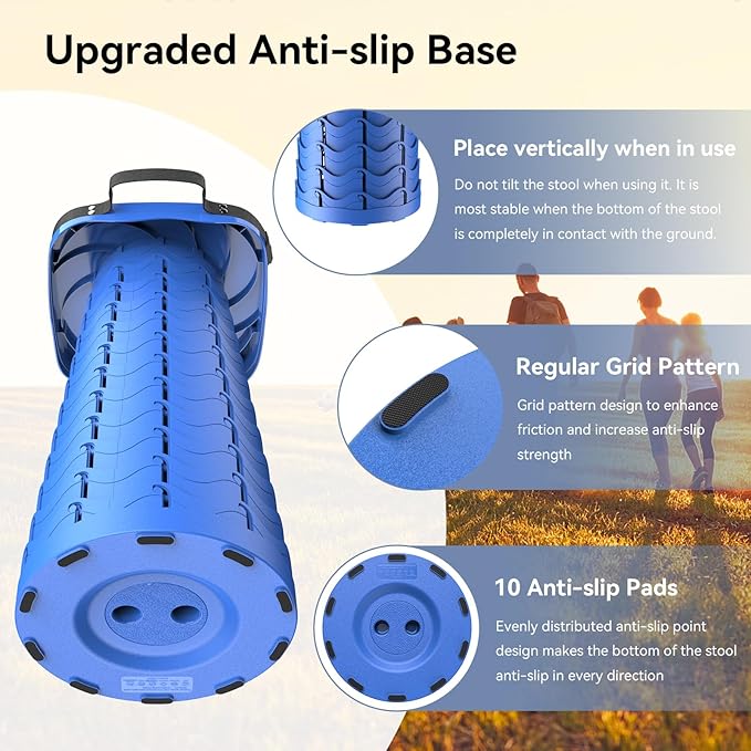 2025 Upgraded Collapsible Stool Portable Folding Stool Telescoping Camping Stool with Max Load Capacity 485lbs Square Retractable Seat for Camping Gardening Fishing Hiking BBQ [Blue]