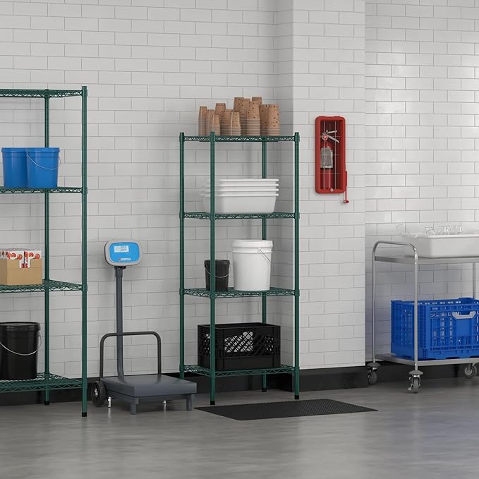Commercial NSF Listed Green Epoxy Stationary Wire Shelving Kit 18 x 24 x 64 with 4 Shelves Perfect for Warehouse Walk-in Refrigerator Freezer Grocery Store Restaurant Dishroom