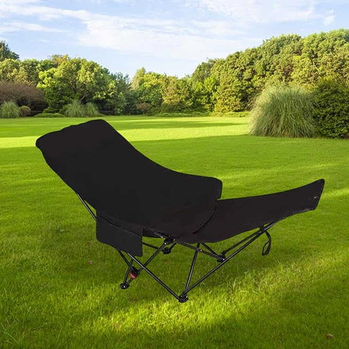 Folding Lounge Chair Recliner with Carry Bag 3 Gear Adjustable Angle Lounger Reclining Chair for Park Pool Picnic Lawn Black