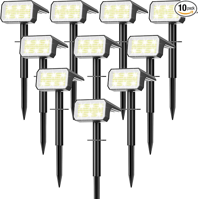 Solar Spot Lights Outdoor [10 pack/118 LED] 4 Modes Auto On/Off Solar Landscape Spotlights Ip67 Waterproof Solor Powered Pathway Lights for Outside Yard Garden Walkway Tree Patio (Cool White)