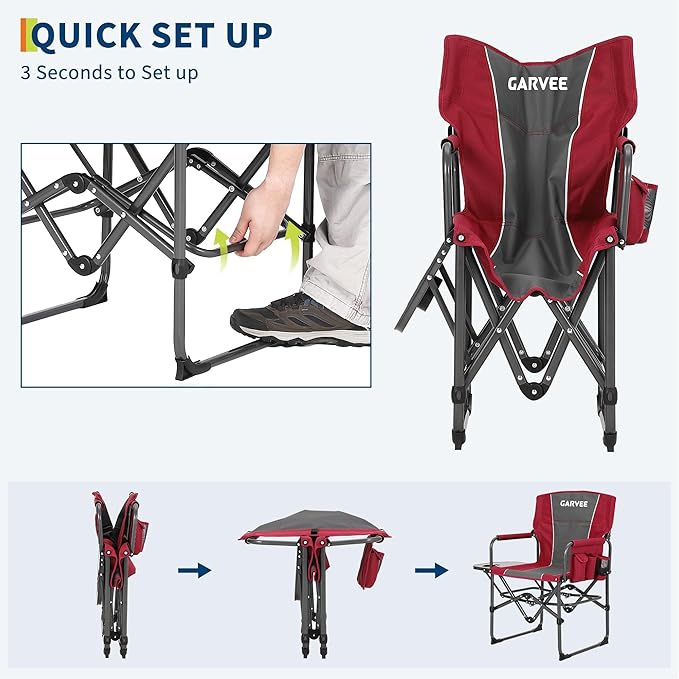 Oversized Camping Directors Chair Portable Folding Lawn Chairs for Adults Heavy Duty with Side Table Outdoor Foldable Camp Chair with Pocket for Beach Fishing Picnic Outdoor Foldable Camp Chair