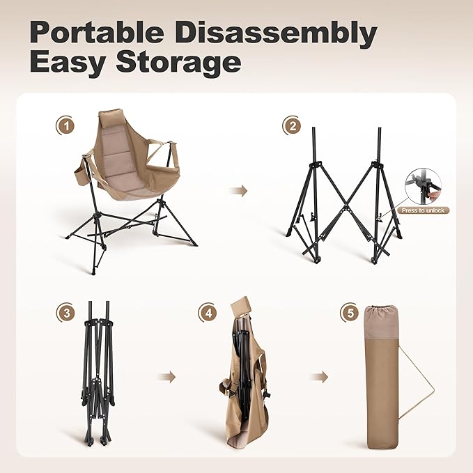 LET'S CAMP Hammock Camping Chair Lightweight Portable Outdoor Chair for Camping and Hiking Supports 300lbs Khaki