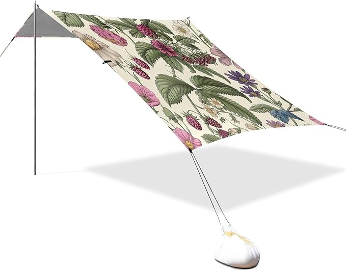 Wild Raspberries Pattern Beach Tent Sun Shelter 9.2' x 10.5' Beach Canopy with 4 Sandbags 4 Stability Poles Sand Shovels - Tent Canopy for Beach Camping Fishing Picnics