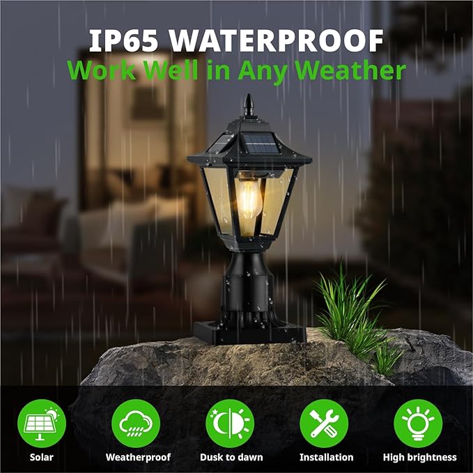 Solar Post Lights Outdoor Solar Lamp Post Light with Motion Sensor Dusk to Dawn Waterproof Aluminum Pillar Lamp with Pier Mount Base for Garden Yard Patio