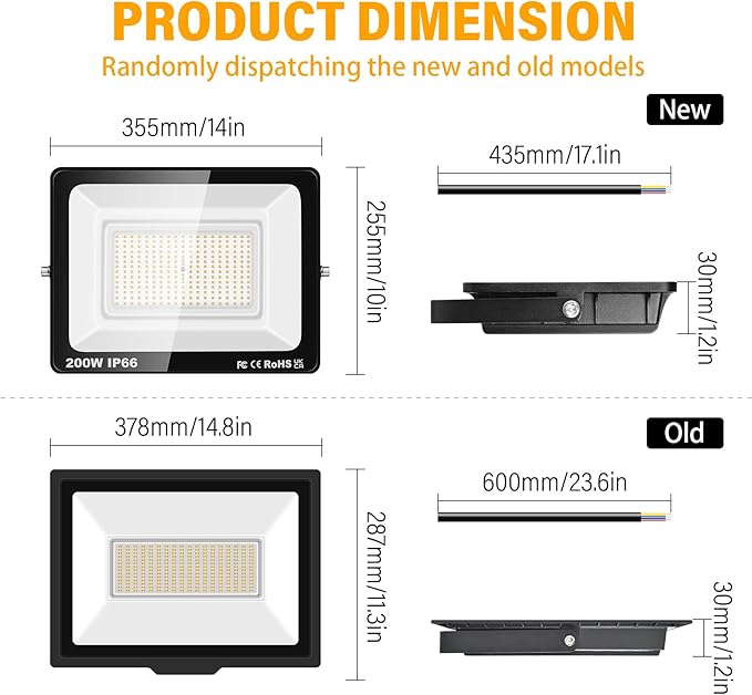 Willpower 2pcs Outdoor LED Floodlights 200W 20000LM LED Security Lights IP66 Waterproof 100V-250V Daylight Warm White 4000K Wall Light for Garden Garage Back Door Yard Lawn Court Patio