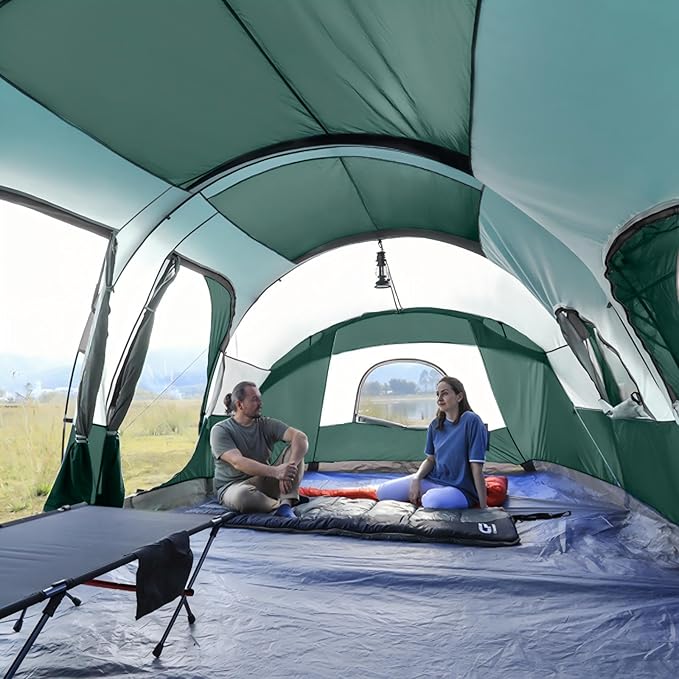 CAMPROS CP Tent 12-Person-Camping-Tents3 Room Family TentsWaterproof Windproof Family Tent with Top Rainfly6 Large Mesh WindowsDouble LayerEasy Set Up Portable with Carry Bag-20' x 9' x 72(H)