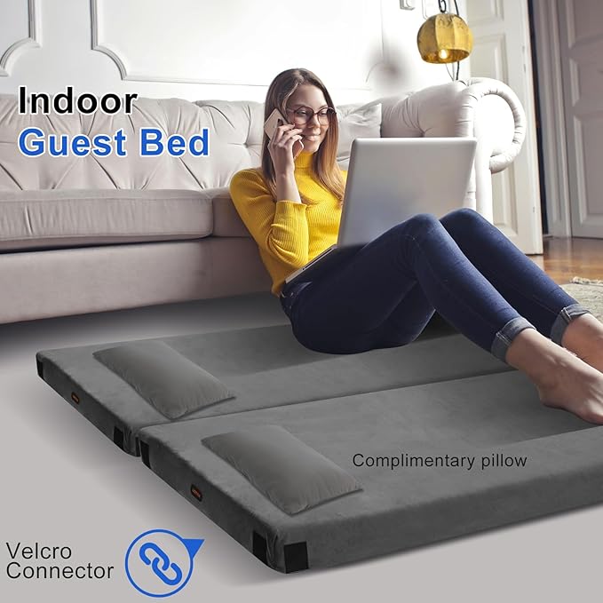 Memory Foam Camping Mattress pad Comfortable Thick Floor Sleeping Mat for Adults with Waterproof and Non-Slip Bottom Portable Roll Up Mattress for Sleepover GuestCot Mad for Car Camping