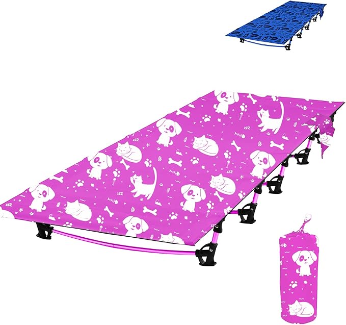 Kids Camping Cot and Toddler Travel Bed | Lightweight and Compact Cots for Sleeping | Portable Folding Cot for Toddler Kids Youth and Even Adults (Pink 69 x 27.5)