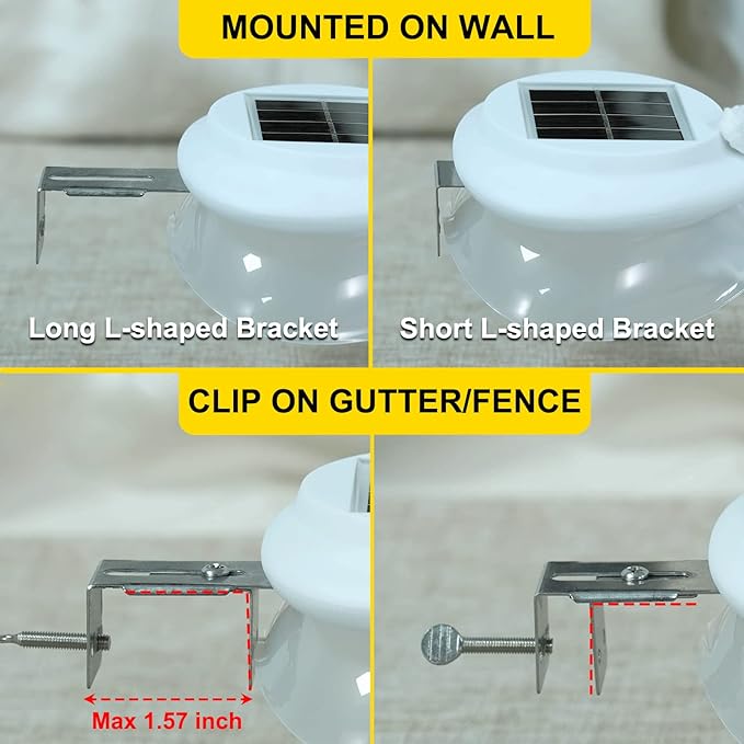 ROSHWEY Gutter Lights Solar Powered 6 Pack Solar Patio Decor Lights with 9 LED Waterproof Fence Light for Eaves Garage Garden Landscape Pathway (Cool White)