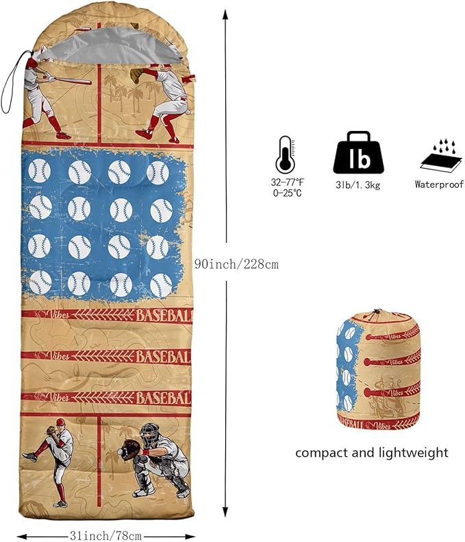 Kids Sleeping Bag for Boys GirlsBohemian Cowboy Print-Lightweight Warm Portable Outdoor Indoor-Waterproof Cold Weather Resistant Sleeping Bag for Camping Hiking