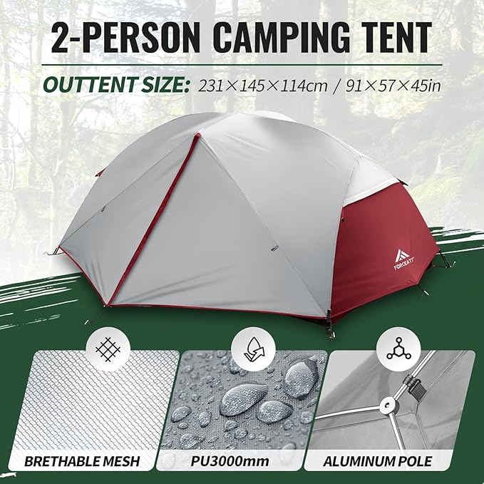Forceatt Tent for 2 and 3 Person is Waterproof and Windproof Camping Tent for 3 to 4 SeasonsLightweight Aluminum Pole Backpacking Tent Can be Set Up QuicklyGreat for Hiking