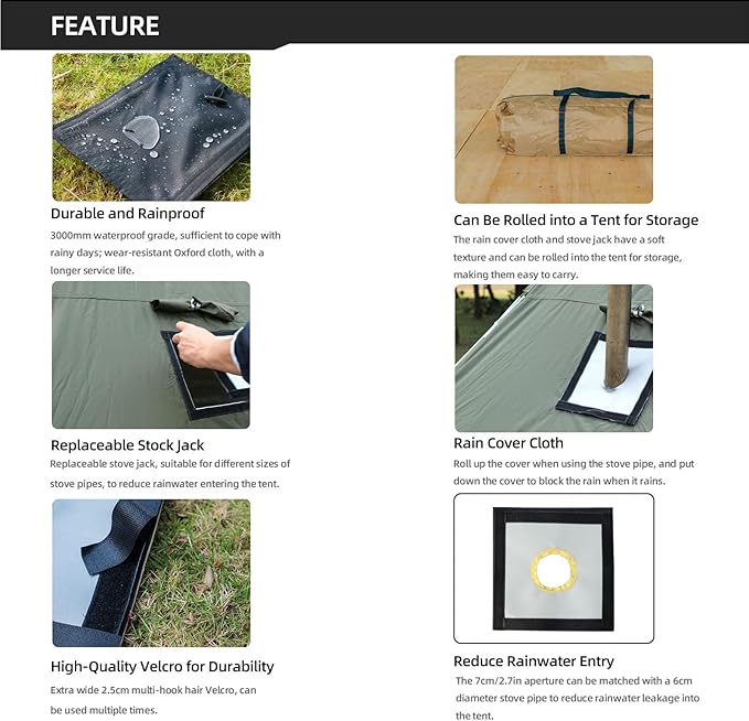 Stove Jack Kit for Tent Stove Jack with Rain Flap 2.7/3.9 /DIY Fire Resistant Hole High Temperature Resistance for Canvas Tent Bell Tent Camping