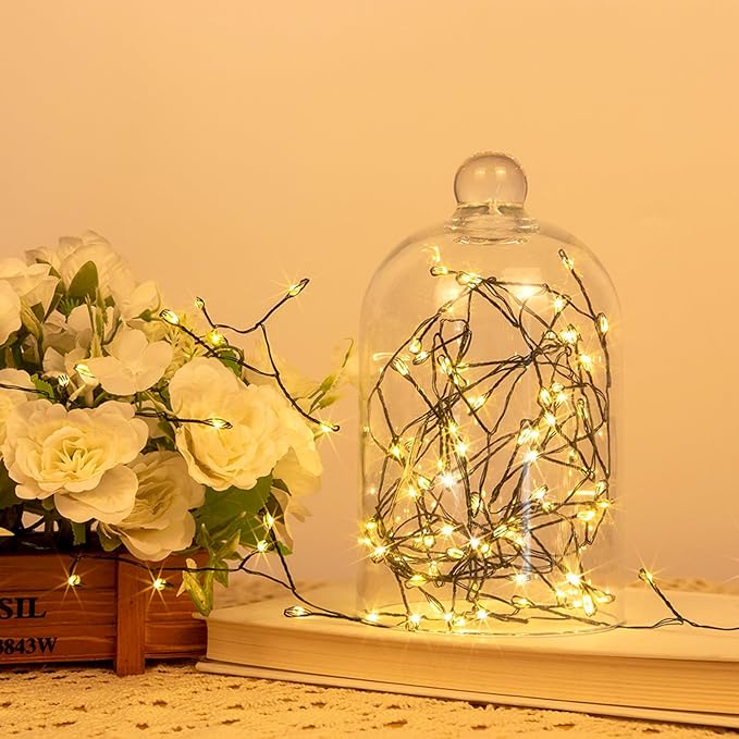 Firecracker Fairy Lights33FT 300Leds Waterproof Twinkle Lights Plug in8 Modes Remote String Light for Indoor Outdoor Christmas Wedding Birthday Patio Garden DecorGreen WireWarm White