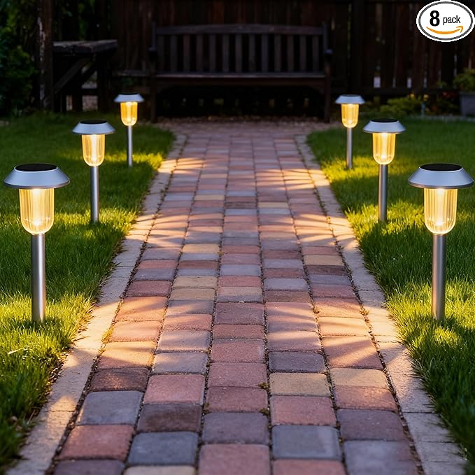 Solar Pathway Lights Outdoor 8 Pack Solar Powered Garden Lights 3000K Warm White Outside Waterproof Decor Landscape Lighting Auto On/Off Outdoor Walkway Light for Garden Yard Driveway Lawn
