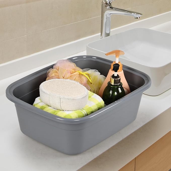 16 Quart Plastic Wash Basins Gray Rectangular Dish Pan 4 Packs