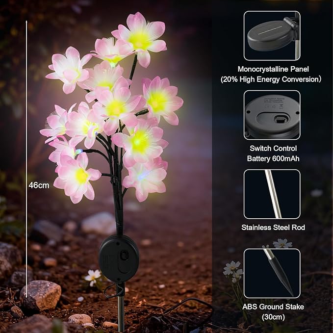 Solar Path Lights Outdoor 4 Pack LED Flower &amp Butterfly Decor Waterproof Auto On/Off Bigger Solar Panel for Yard Patio Garden Walkway Decoration Gift for Mom (Pink)