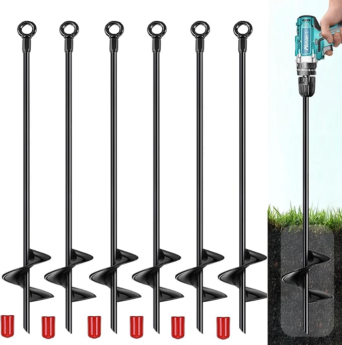 18 inch Ground Anchors Srew in Heavy Duty Earth Shed Anchor Kit Trampoline Stake Hook for Dirt Swing Sets Playset Tent Canopy Carport Mobile Home Tie Down 6 Pack