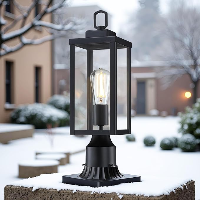 GRUENLICH Outdoor Post Lighting Fixture Pole Lantern E26 Medium Base Max 60W Metal Housing Plus Glass Matte Black Finish Bulb Not Included 1 Pack