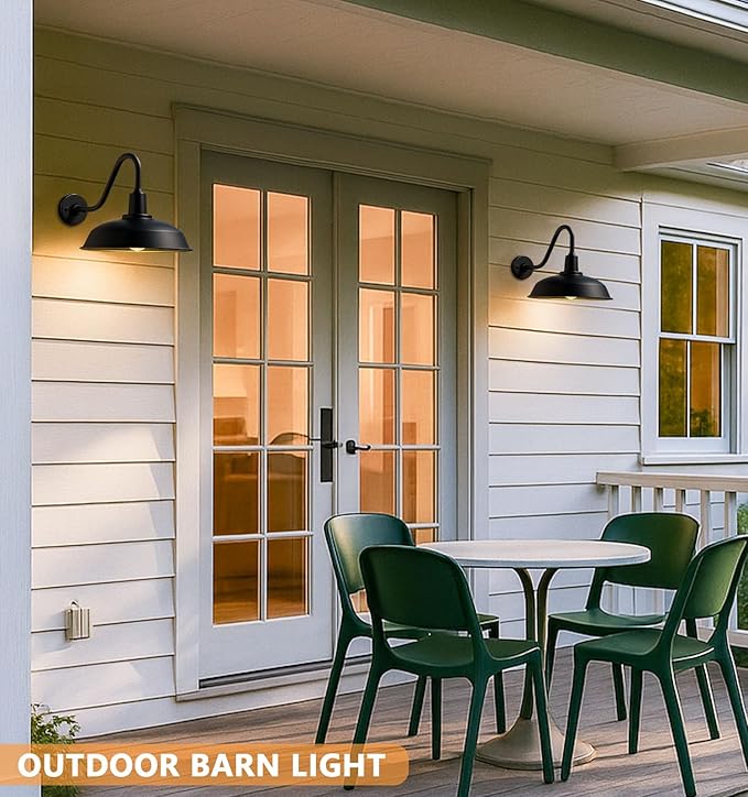 Large 15 Black Gooseneck Barn Lights Vintage Industrial Outdoor Barn Lights for Garage Patio Garden - 2 Pack