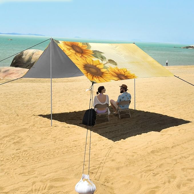 Sunflower Flower FloralCamping Sun Shelters 9.2 x 10.5 FT Beach Canopy Tent Sun Shade with Carrying Bag for Camping Trips Fishing Backyard Fun or Picnics 21340346