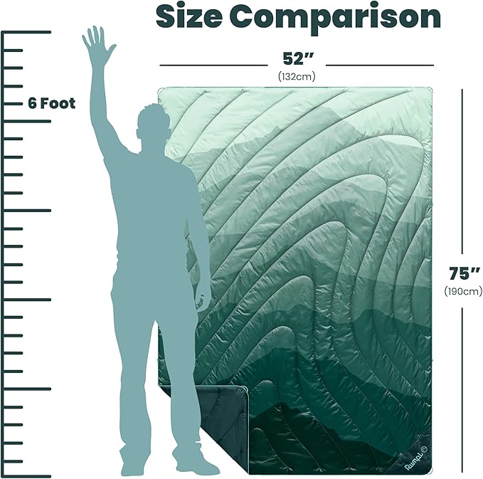 Rumpl Original Puffy Blanket - Warm Water-Resistant Camping Blanket with 100% Recycled Synthetic Insulation 52x75 Original Puffy V2 Cascade Fade - Green