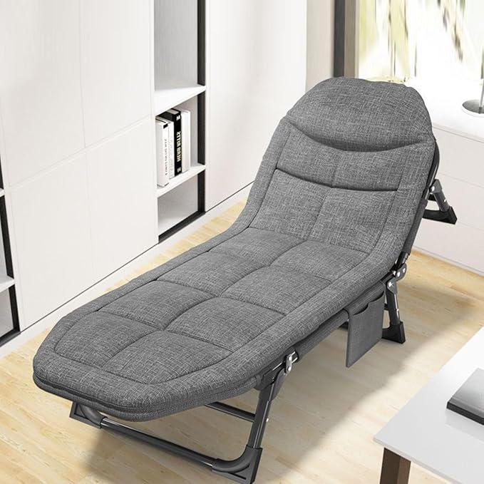 Portable Folding Adult BedCamping Cot Portable Camp Bed Cots for Adults 6-Position Adjustable Folding Cot Folding Chaise Lounge Chair Heavy Duty Supports 352 lbs Perfect for Camping