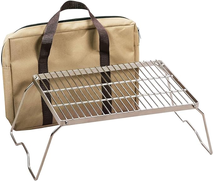 REDCAMP 13.6 Small Folding Campfire Grill 304 Stainless Steel Firepit Grill Grate Heavy Duty Portable Camping Grill with Carrying Bag for Outdoor Cooking Backpacking Hiking Picnics BBQ